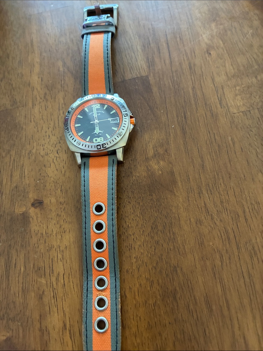 Tommy BAHAMA Orange and Gray Sport Watch with Canvas Strap. Water resistant